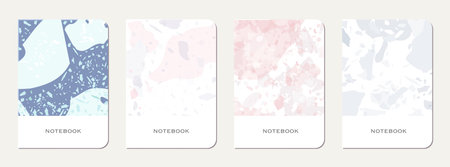 School notebook cover design. Terrazzo abstract background made of natural stones, granite, quartz...