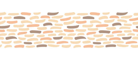 Beige doodle horizontal border marker stripes repeat pattern. Hand drawn seamless background. For fabric, wrapping, invitations, card, scrapbooking or wallpaper.のイラスト素材