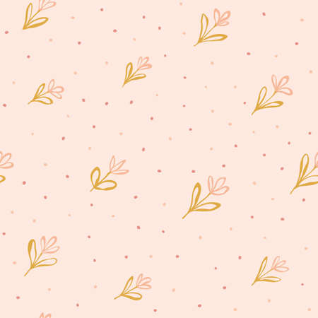 Pink flower mess. Cute seamless flowers and dots vector pattern for design and fashion prints.