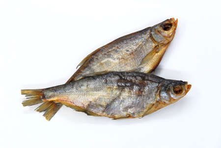 two dry fishes on a whiteの写真素材