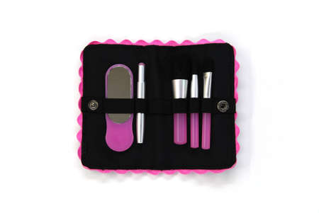 black cosmetics bag isolated on white backgroundの写真素材
