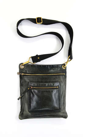 black leather male bag on a whiteの写真素材
