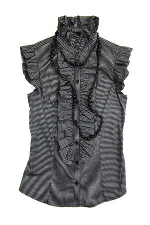vintage gray blouse with black necklace on a whiteの写真素材