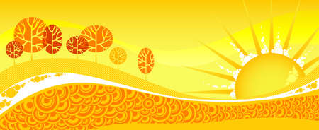 Red summer forest on yellow sunset.のイラスト素材