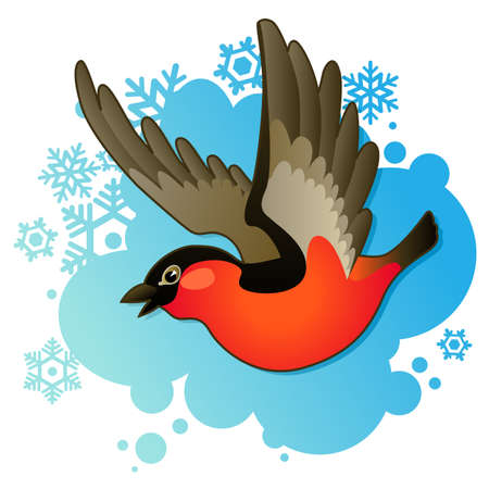 red bullfinch on winter backgroundのイラスト素材