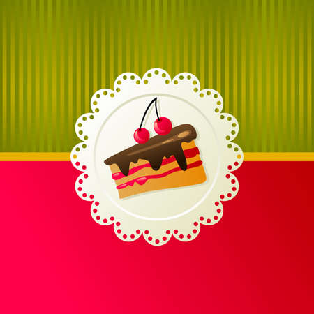 Cherry cake on a white napkin on red background.のイラスト素材