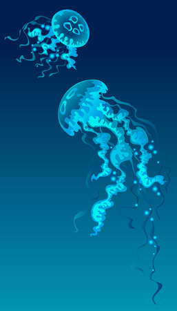 Jellyfish at the blue background.のイラスト素材
