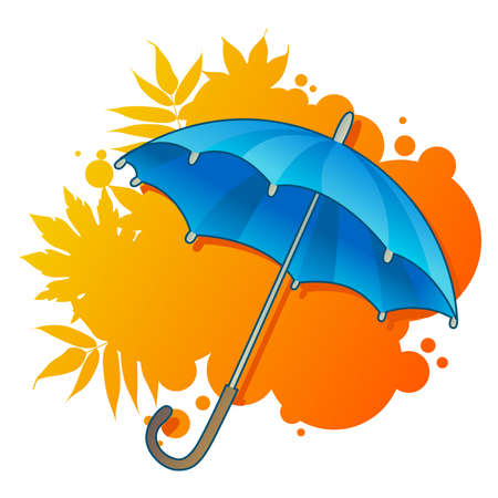 blue umbrella on autumnal backgroundのイラスト素材