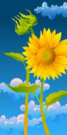 beautiful sunflowers with blue skyのイラスト素材
