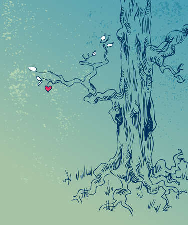 hand drawn tree on grunge backgroundのイラスト素材