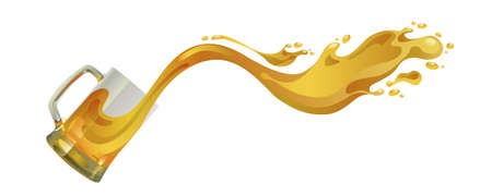 Beer mug with splash over white backgroundのイラスト素材
