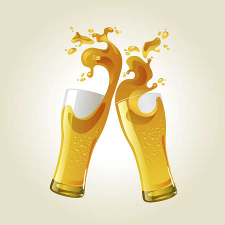 Pair of beer glasses making a toast. Beer splashのイラスト素材