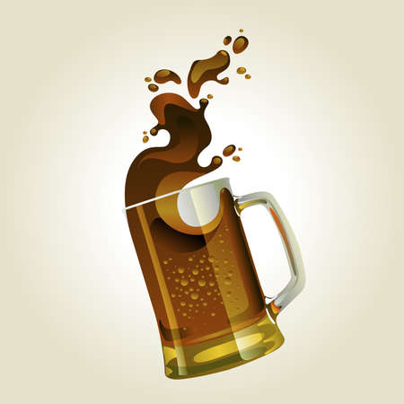 Black beer mug with splash over white backgroundのイラスト素材