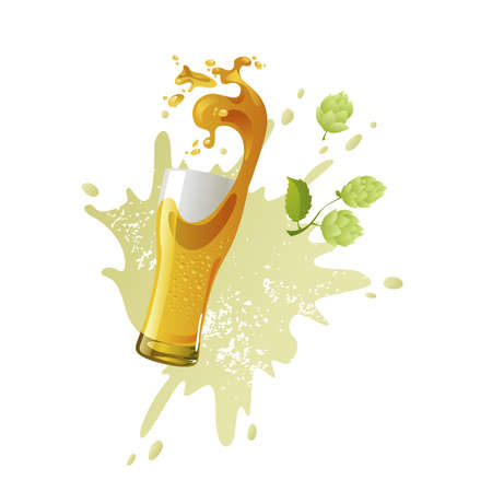 Frosty glass of light beer with splash on white backgroundのイラスト素材