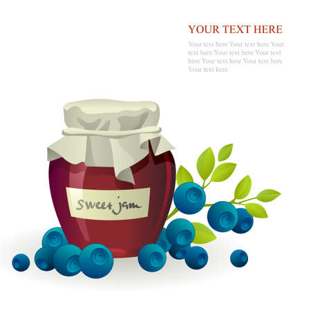 Blueberry jam jar with fresh berry on whiteのイラスト素材