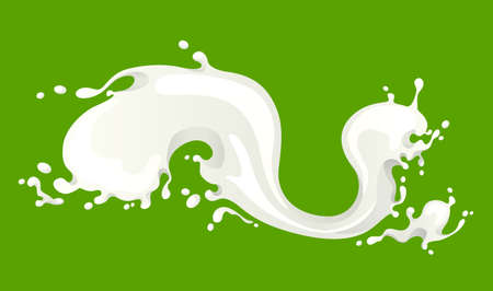 Milk splash isolated on green background のイラスト素材