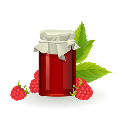 Raspberry jam with fresh raspberriesのイラスト素材