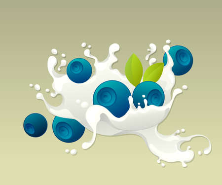 Milk splash with blueberries on light background のイラスト素材