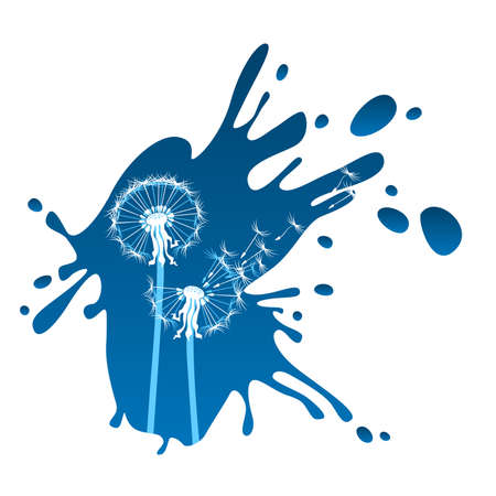 Dandelions on grunge blue backgroundのイラスト素材