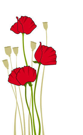 vertical card design with stylized poppyのイラスト素材