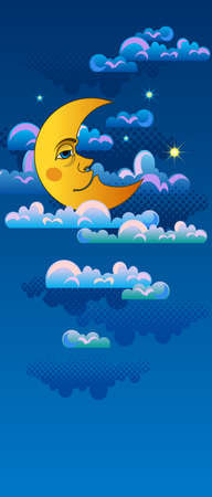 Yellow moon sleeping on clouds のイラスト素材
