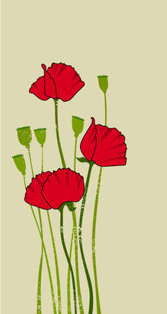 card design with stylized poppyのイラスト素材