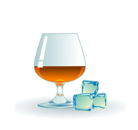Glass of whiskey with ice on white のイラスト素材