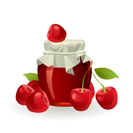 Cherry jam with fresh cherriesのイラスト素材