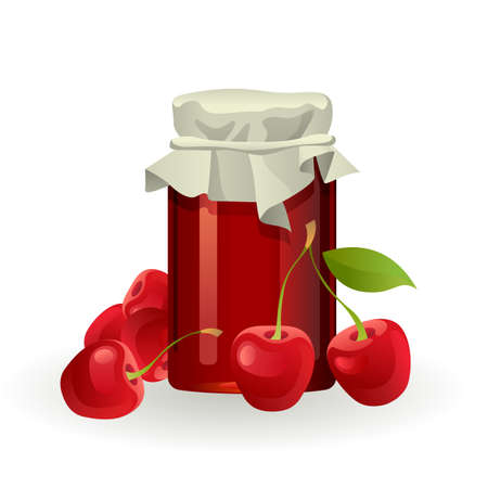 Cherry jam with fresh cherriesのイラスト素材