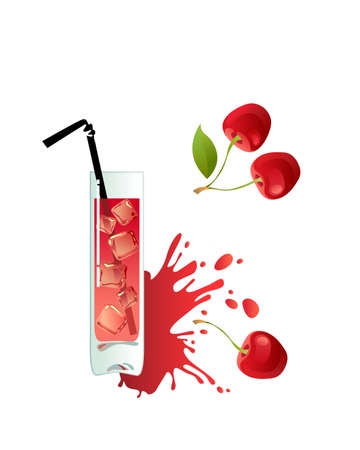 Glass of cherry juice on a white backgroundのイラスト素材