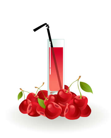 Glass of cherry juice on a white background のイラスト素材