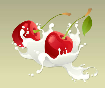 Milk splash with cherry on light background のイラスト素材