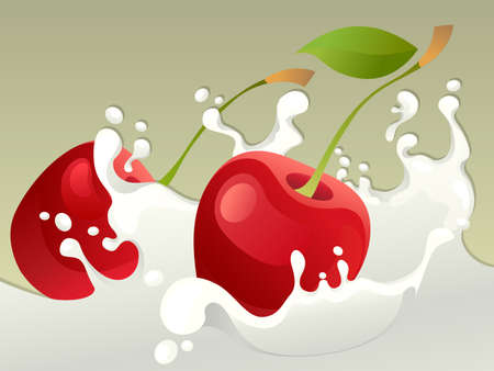 Milk splash with cherry on light background のイラスト素材
