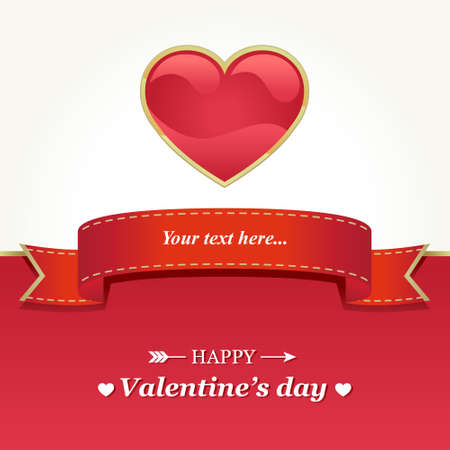 Valentine s day card with red heart and ribbonのイラスト素材