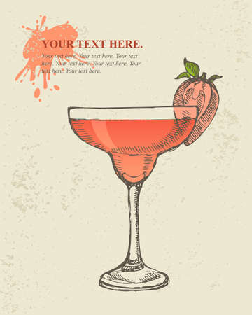 Hand drawn illustration of tropical red cocktail のイラスト素材