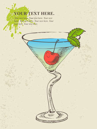 Hand drawn illustration of cocktail with blue curacaoのイラスト素材