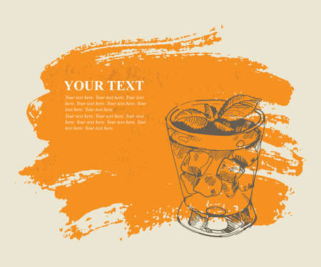 Tropical cocktail on orange grunge backgroundのイラスト素材