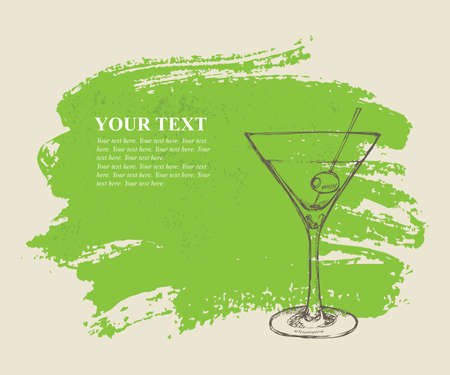 Iced cocktail on green grunge backgroundのイラスト素材