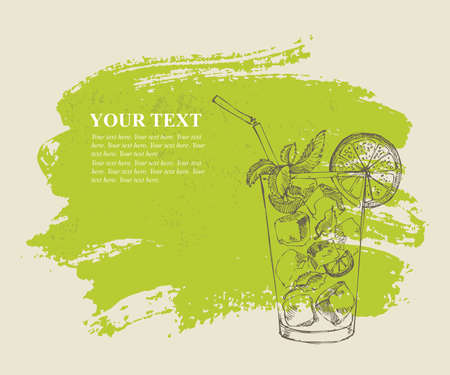 Mojito with mint and lime on green grunge backgroundのイラスト素材