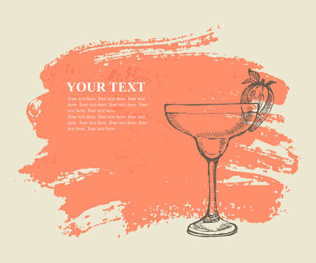 Tropical cocktail with strawberry on pink grunge backgroundのイラスト素材