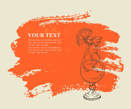 Cocktail tequila sunrise with ice on orange grunge のイラスト素材