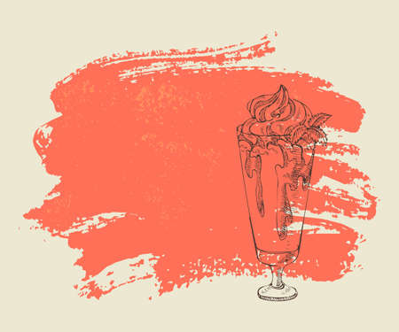 Milkshake with strawberry syrup on red grunge のイラスト素材