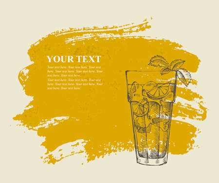 Long island iced tea cocktail on orange grunge のイラスト素材