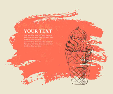 Vanilla ice cream on red grunge background のイラスト素材