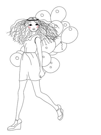 Fashion girl with balloonsのイラスト素材