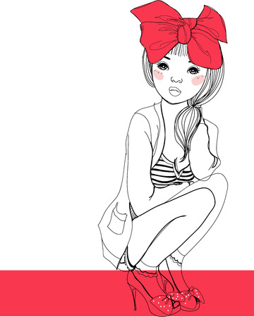 Pretty girl with a big bowのイラスト素材