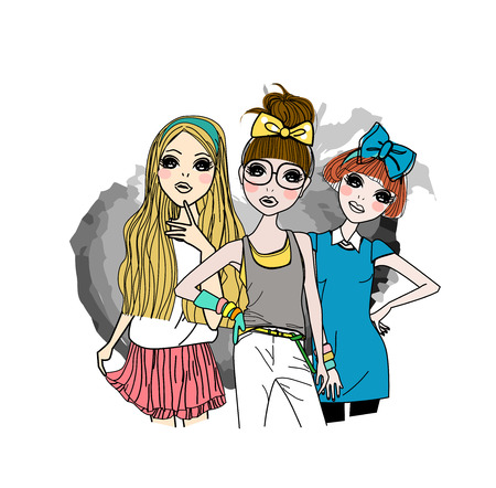 Three fashion girlsのイラスト素材