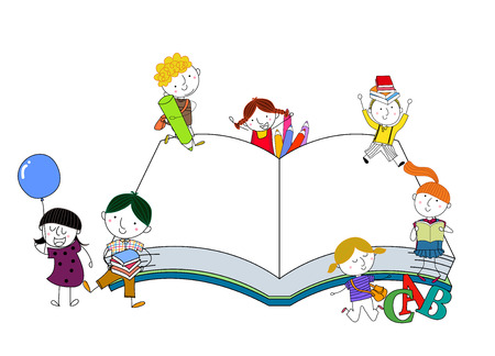 Kids and bookのイラスト素材