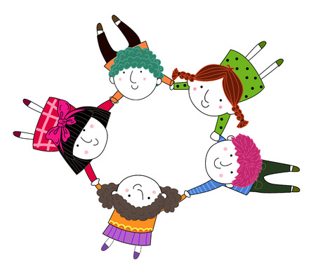 happy kids holding hand for peaceのイラスト素材