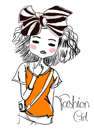 Fashion girl with big bowのイラスト素材